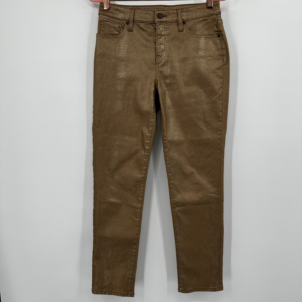 Chicos Metallic Gold Snakeskin Slim Straight Jeans Size 4 Reptile Glam Party - Picture 4 of 9